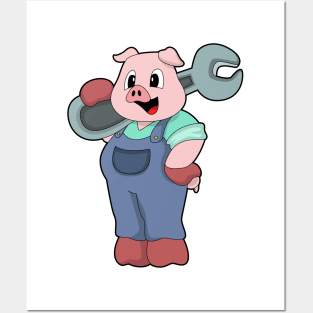 Pig as Mechanic with Wrench Posters and Art